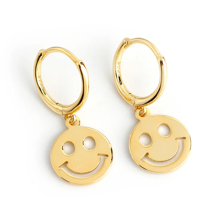 

Korean jewelry 2021 women accessories smail face drop 14k gold hoop earrings