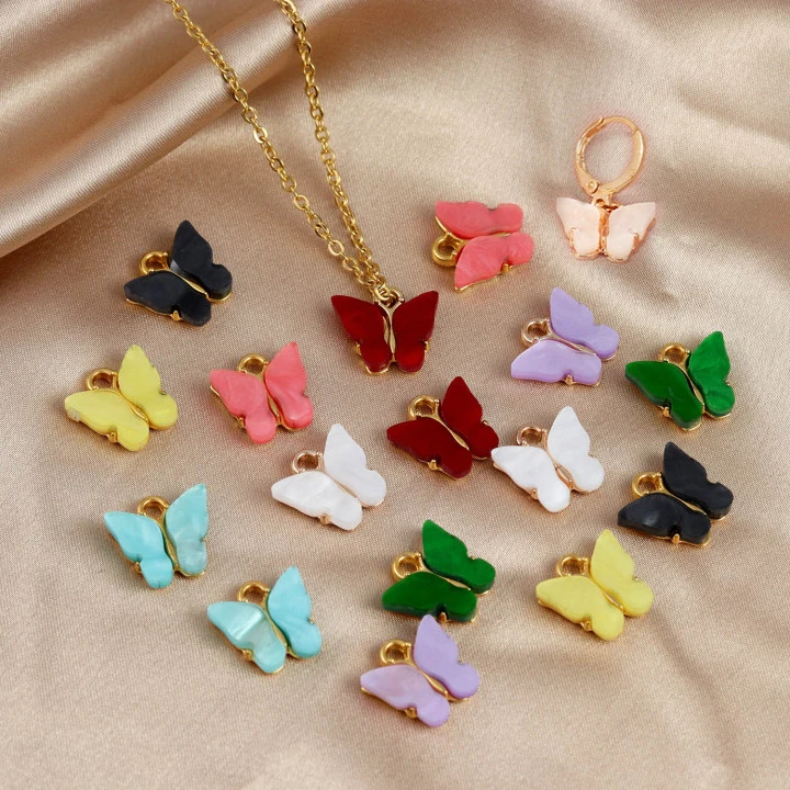 

Hand-made Jewelry Butterfly Earring Necklaces Accessories Cute DIY Insect Pendant Acrylic Muti-color Butterfly Charm Pendant