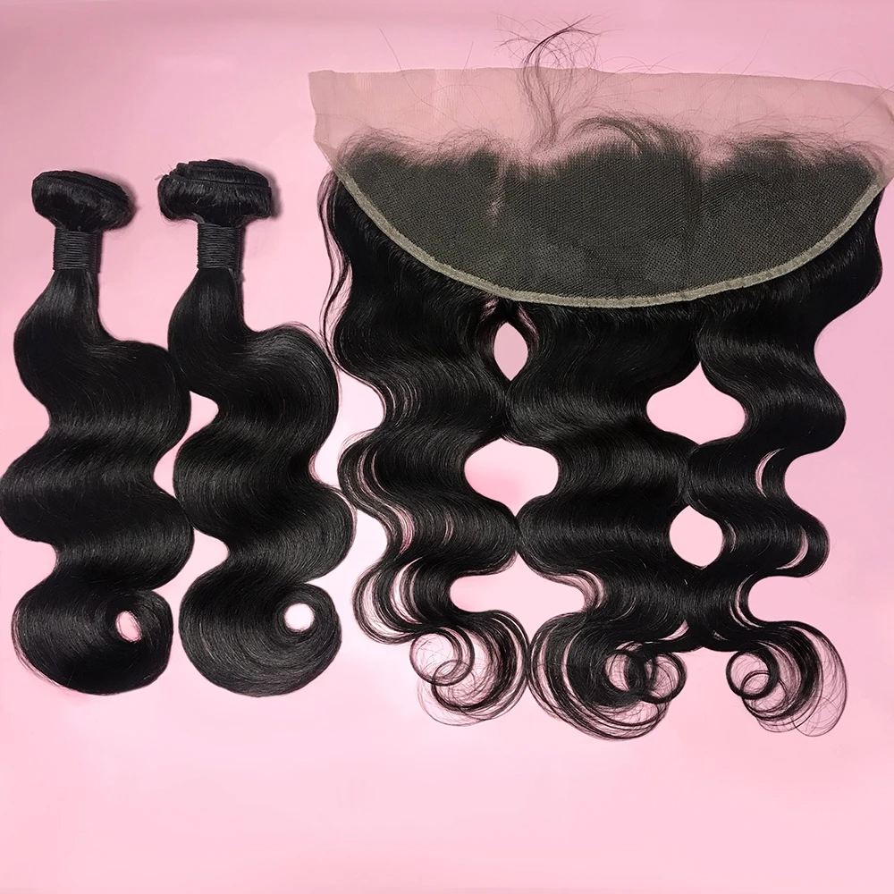 

brazilian unprocessed human body wave hair bundles with 13*6 frontal