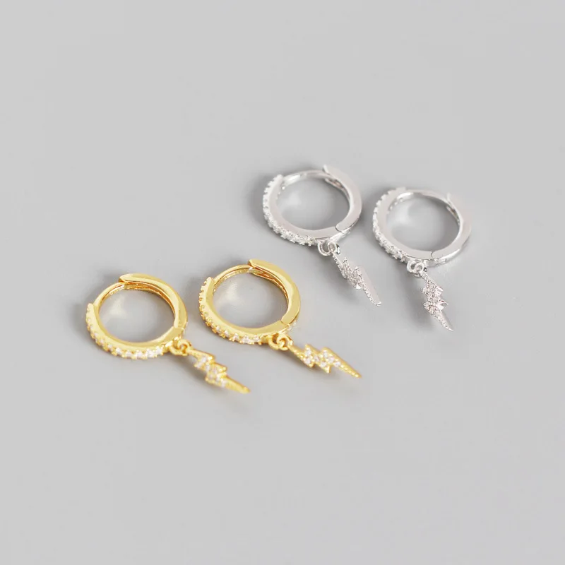 

Dylam 925 Sterling Silver Jewelry Earring Gold Plated Filled Korean Fashion Cubic Zirconia Trendy Lightning Earrings womens