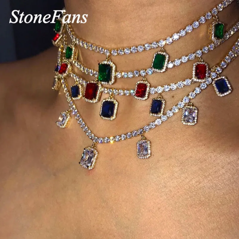 

Bling Jewelry Women 18K Gold Plated Silver Chain Crystal Charm Pendant Choker Tennis Necklaces