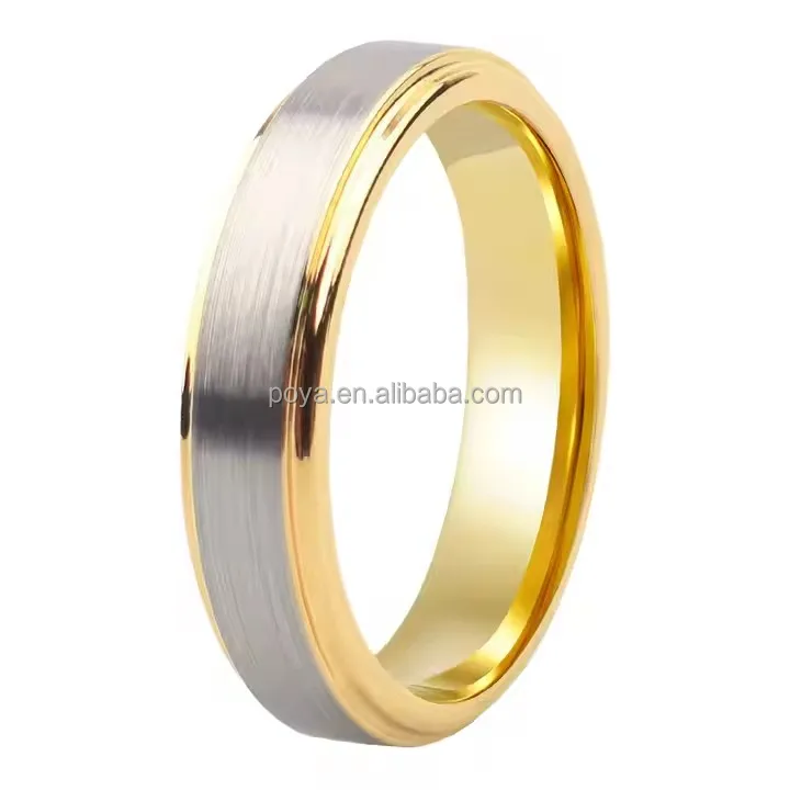 POYA Unisex 4mm Silver Gold Tungsten Carbide Wedding Band Ring Fashionable Anniversary Gift Couples Christian Jewelry Parties