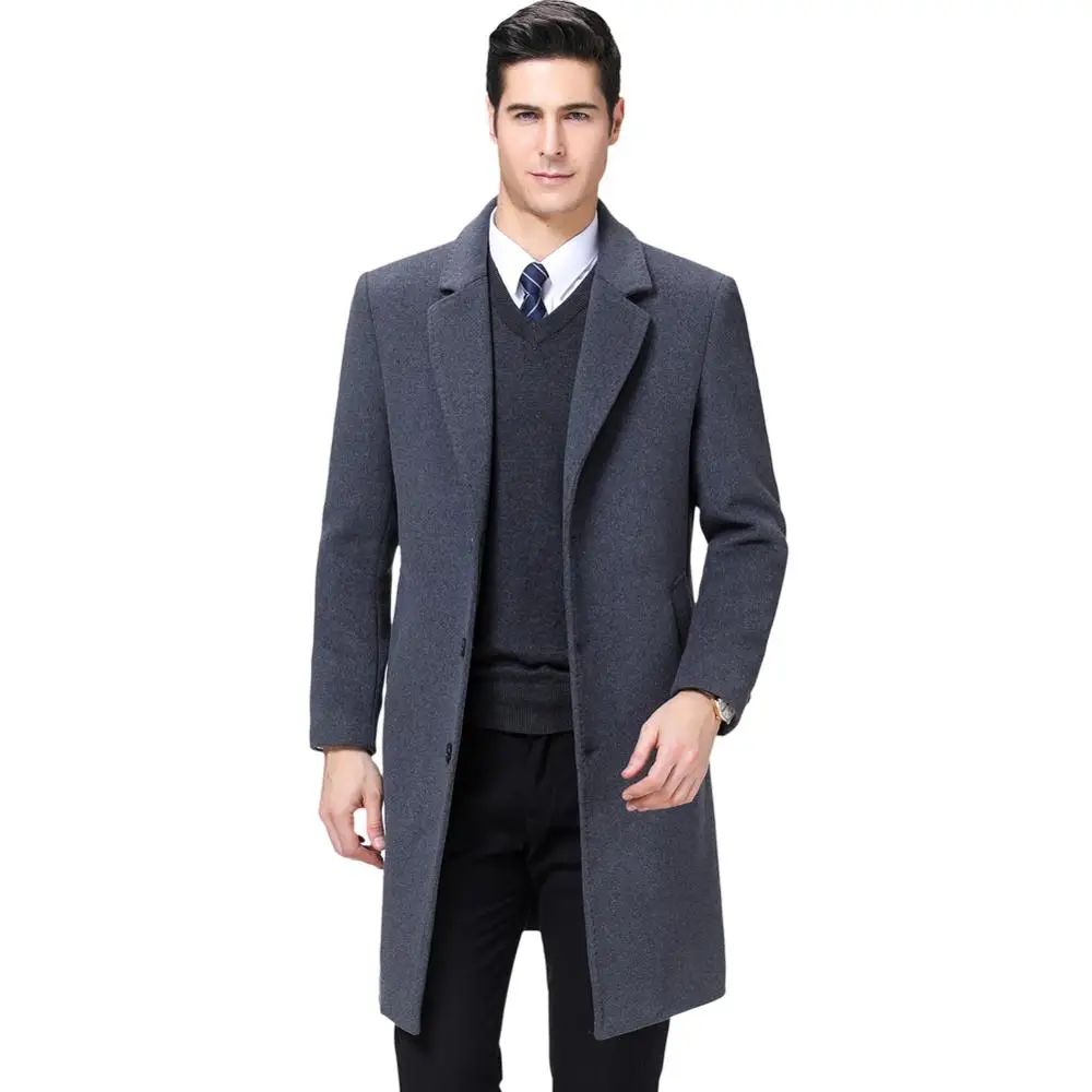 

Men Trench Coat Men's Wool Coat Warm Solid Color Long Trench Jacket Male Single Breasted Business Casual Overcoat Parka