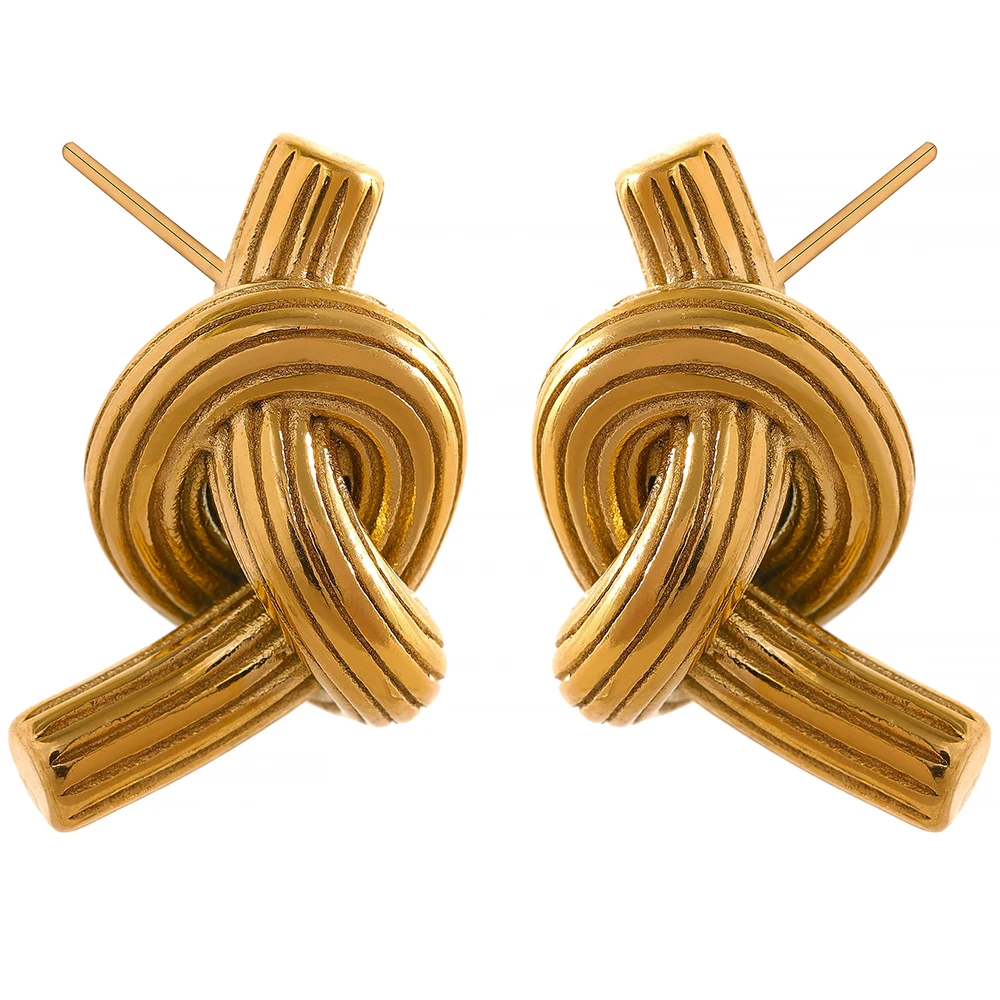 

JINYOU 1279 Creative Stainless Steel Knotted Unusual Stud Earrings Personality Statement 18K Gold Plate Waterproof Jewelry