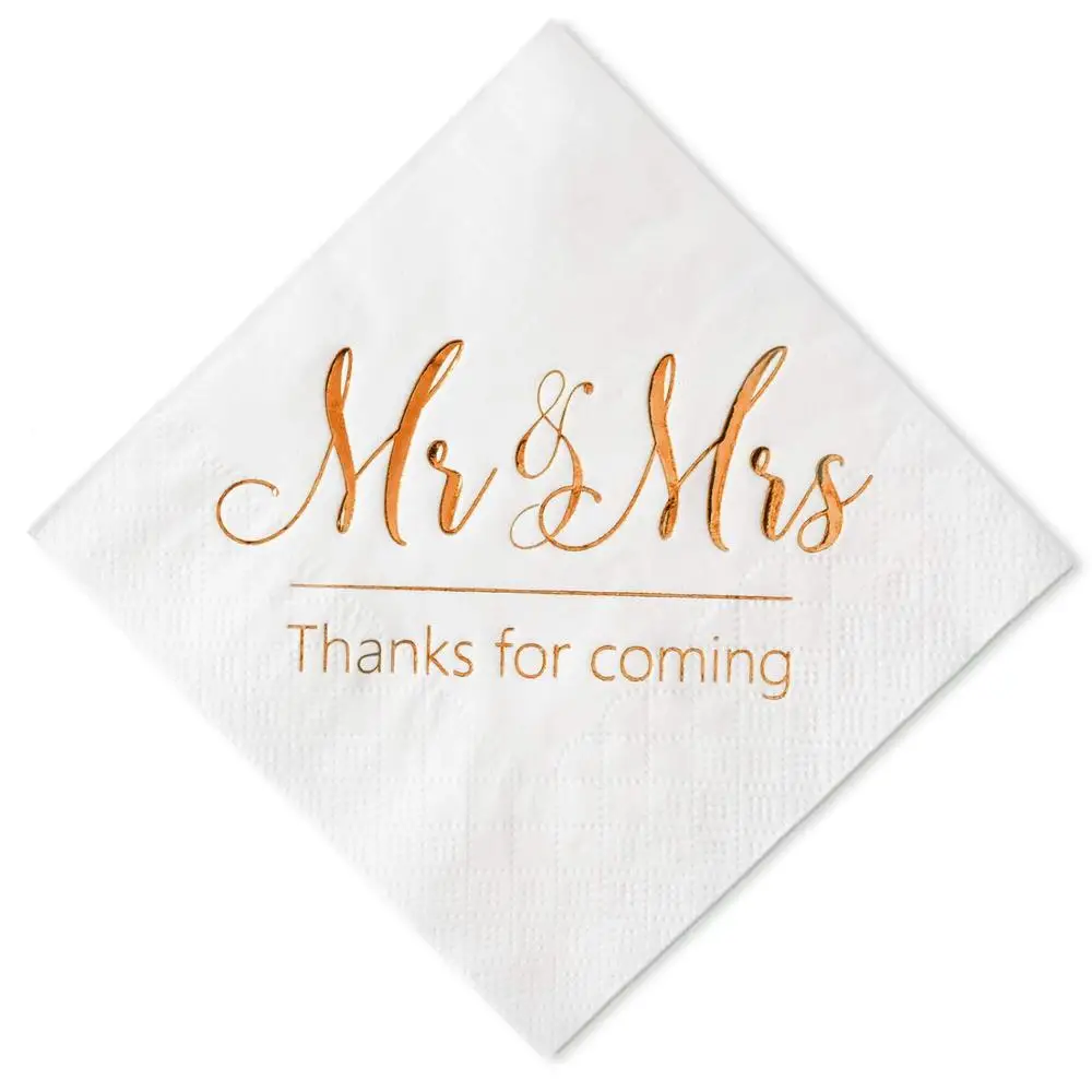 

Wedding Napkins Mr and Mrs Rose Gold Cocktail Beverage Dessert Napkins for Wedding Table Decoration Engagement Party Supplies