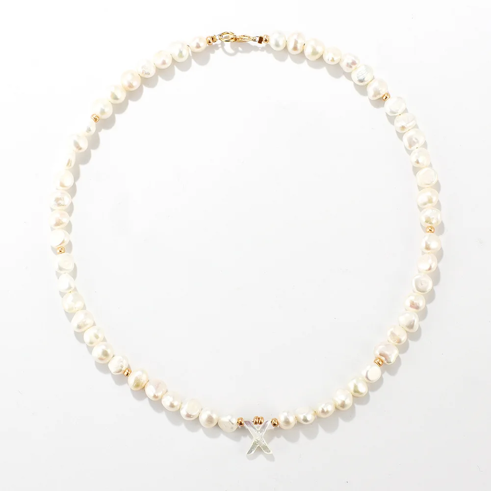 

New Design English Letter Pendant Necklace Gold Plated Pearl Mom Necklace, White