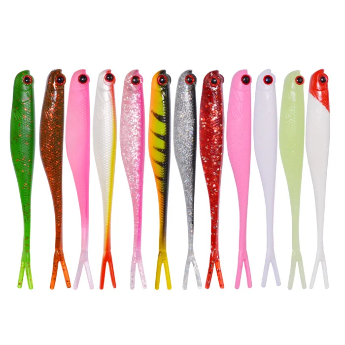

Soft Fishing Lure With Fork Tail 115mm 7g Fishing Worm lure double tail Silicone Fishing soft lure, 12 colors