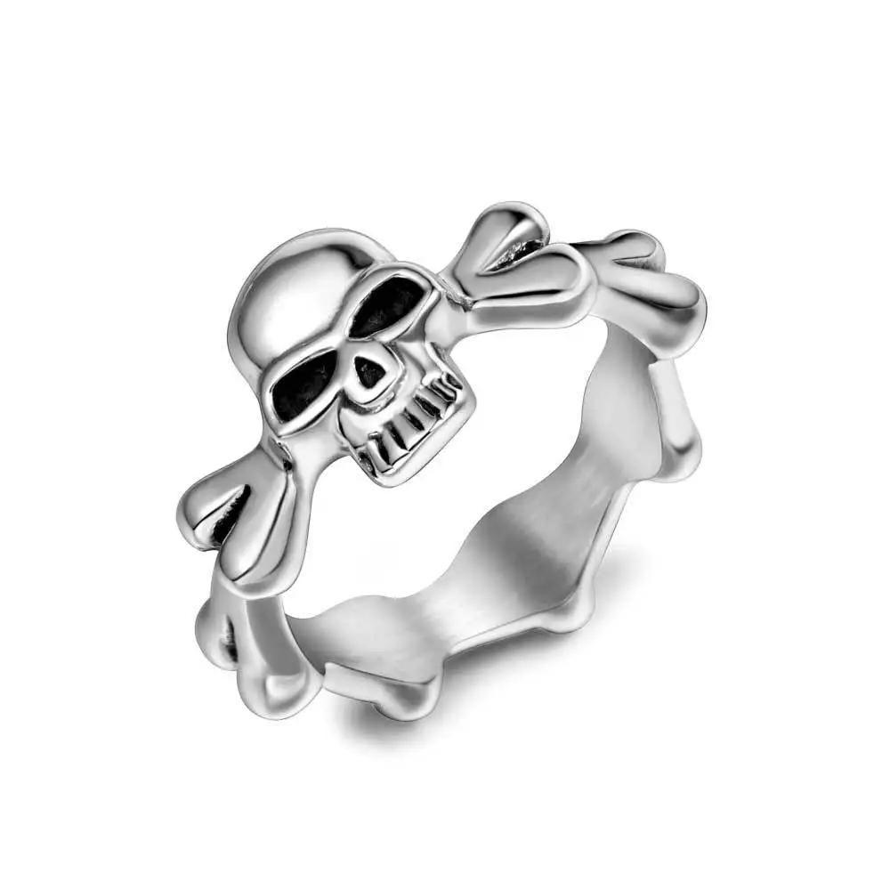 

Fashion punk style stainless steel bones connected skull ring