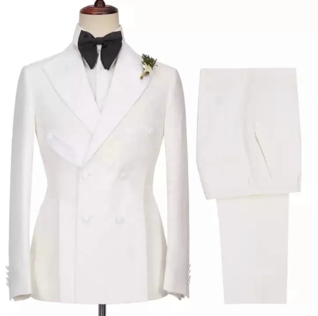 

White Double Breasted Mens Suits Formal Male Dinner Suits Groom Wedding Customized Wholesale Business Suit For Men 2Pieces