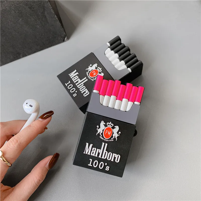 

Hot Sale 3D Cute Cigarette Box Design Earphone Case with Hook for Airpods Pro Funny Creative Soft Silicone Cover for Airpods 1/2, As pictures show