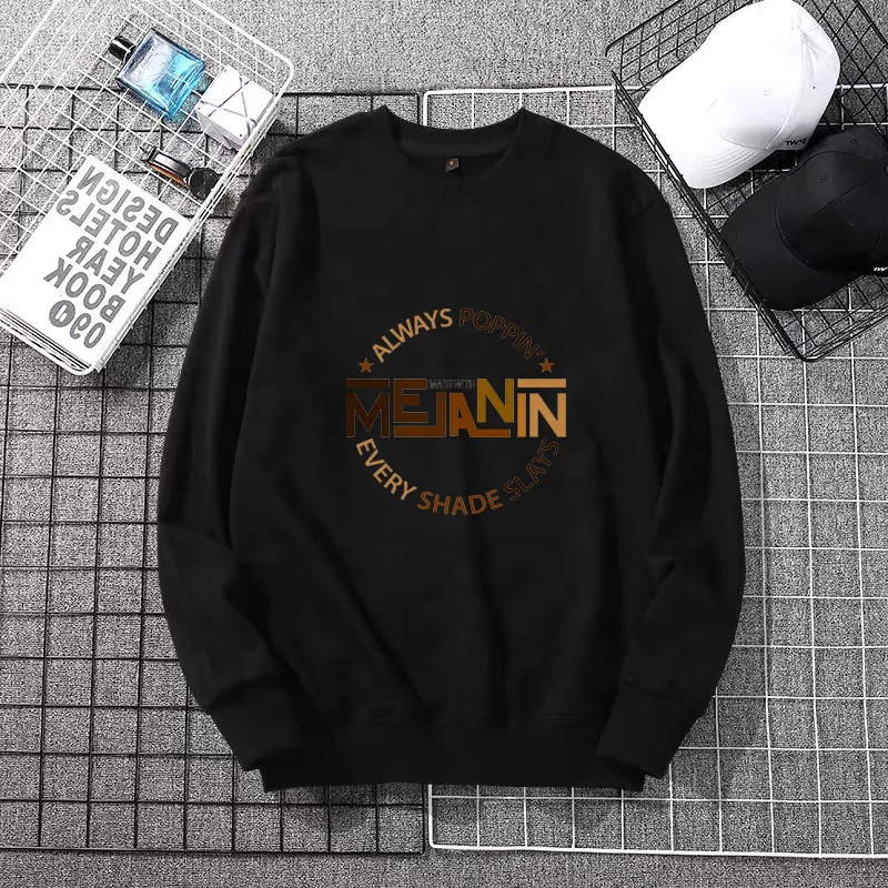 

High Quality Men Customized Cotton African Melanin Women Long Sleeve Pullover Hoodies Sweatshirts for Women, Black white pink gray blue