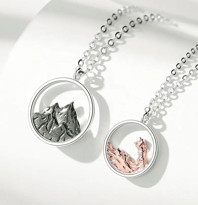 

Lovers Eachother Hollow Necklace S925 silver pendant necklace Landscape pattern creative necklace, Platinum/rose gold