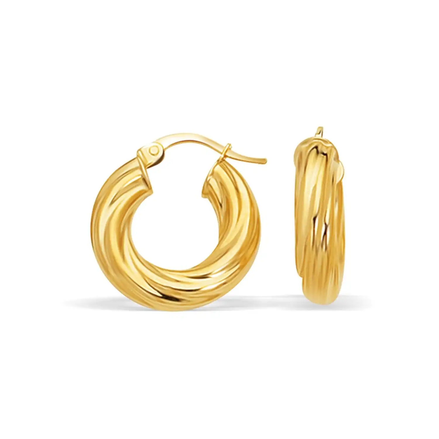 

18k Yellow Gold Fancy Twist Hoop Earrings Thick Women Round Twist Earrings, Gold color