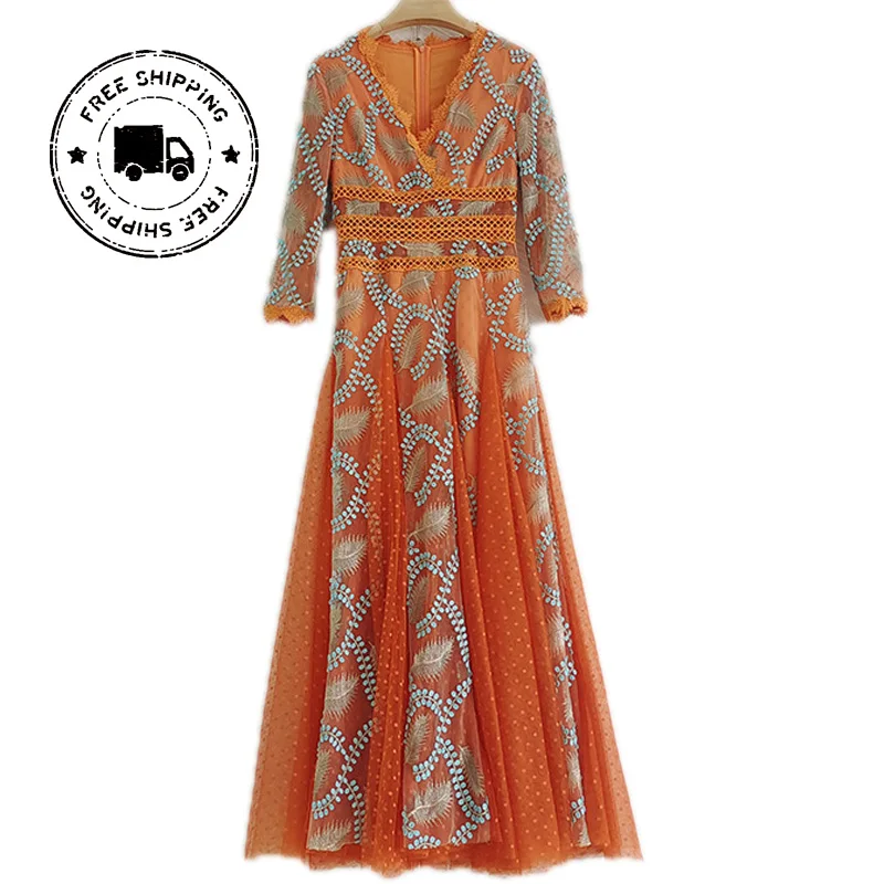 

2022 New trending arrivals high quality spring women lace formal straight india career office zimmer wrap boho floral dresses