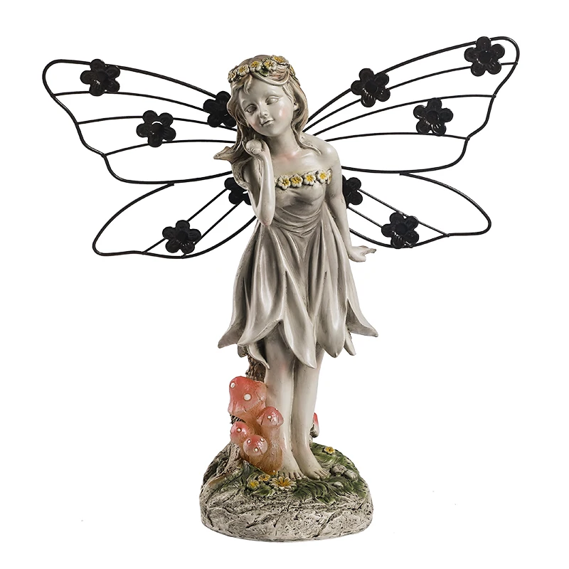 

Garden miniaures resin mini flower fairy figurines wholesale decoration resin statues with solar lamp