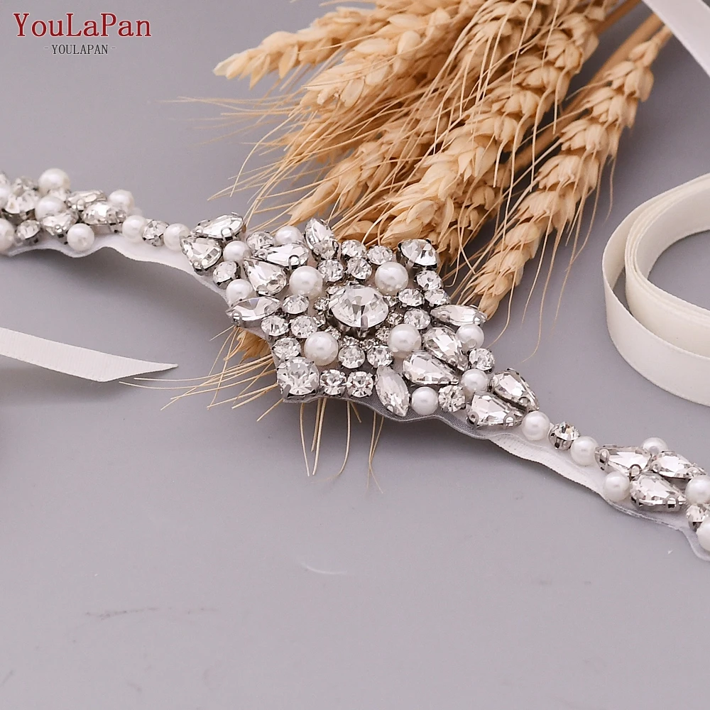 
YouLaPan S357 Rhinestone and Pearls Lace Bridesmaid Belt for Wedding Dress Sash Accessories 