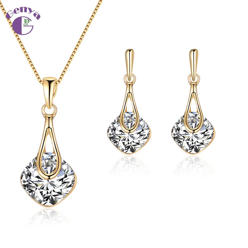 

Genya Personality square jewelry set Alloy electroplated glass necklace earring jewelry set, As picture