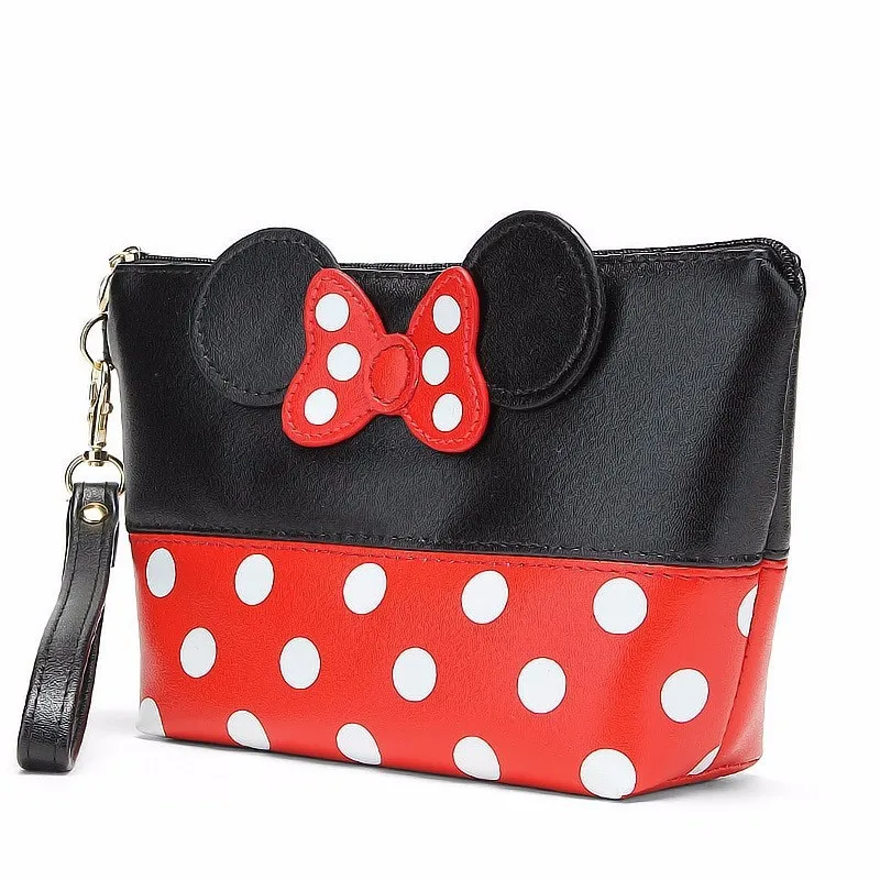 

Wholesale Soft PU Leather Travel Makeup Bag Mickey Cute Bow Bowknot Cosmetic Pouch Storage Organizer with Handle Zipper