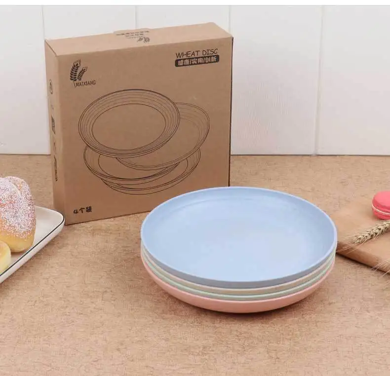 

New Style Healthy Life Customized Design Round Natural Eco friendly Bamboo Fiber Tableware Dishes Plate, Pantone