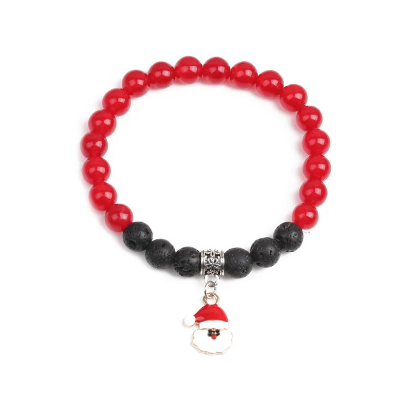 

Wholesale Christmas Jewelry Stretchable CZ Santa Claus Lava Stone Bracelets Red Agate Beaded Bracelet For Christmas Gift