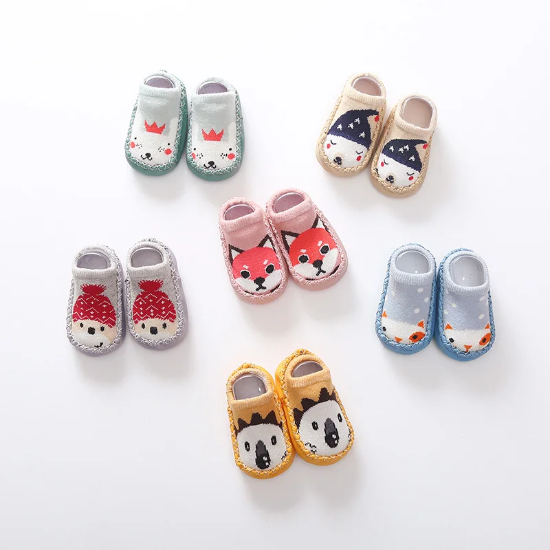 

Wholesale Cartoon Animals Toddlers Cotton Anti Slip Floor Baby Kids Socks Rubber Shoes