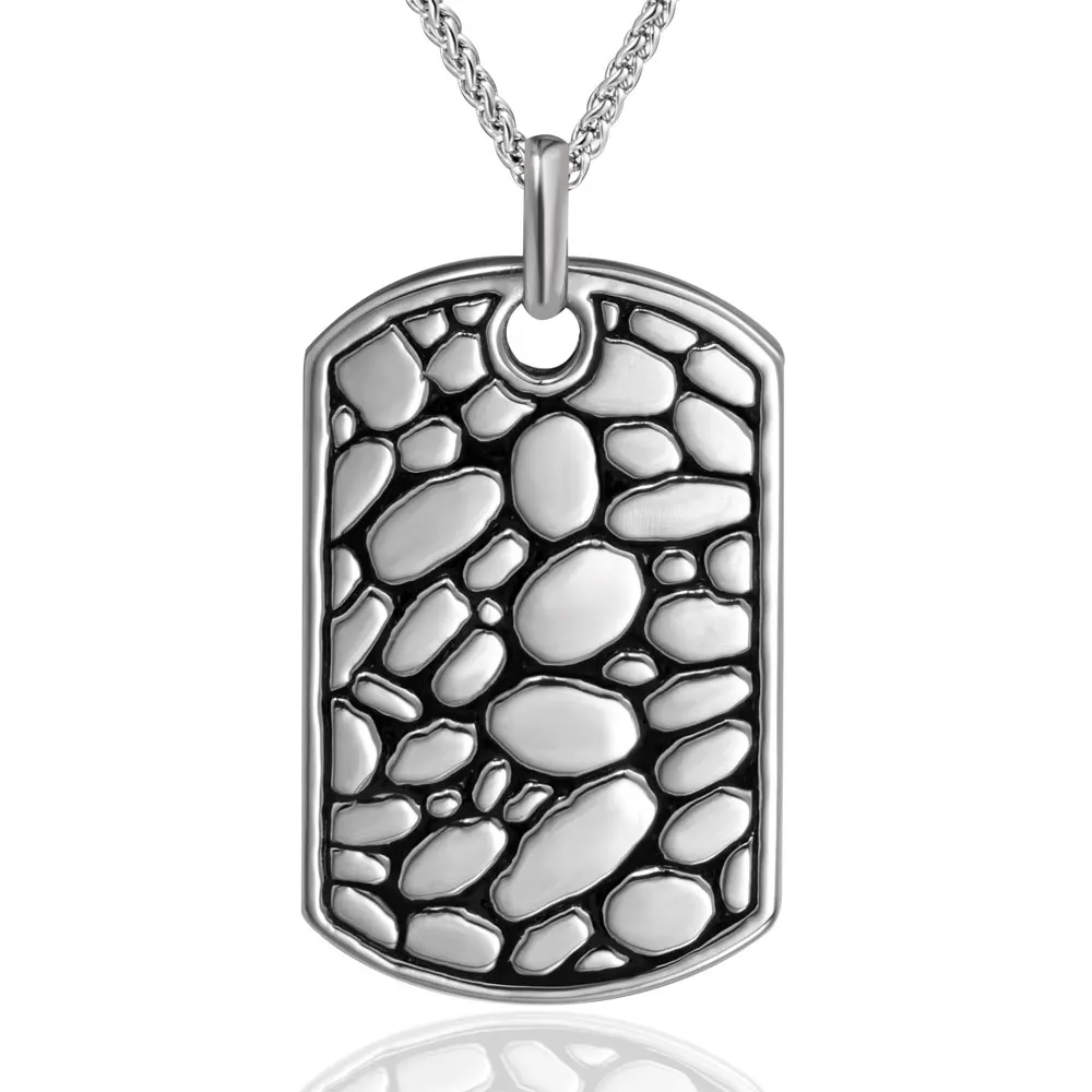 

Men's Stainless Steel Custom Cobblestone Dog Tag Pendant Necklace