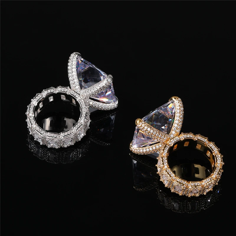 

Iced Out Pink Ring Cubic Zirconia Diamond Rings for Women, Silver/gold