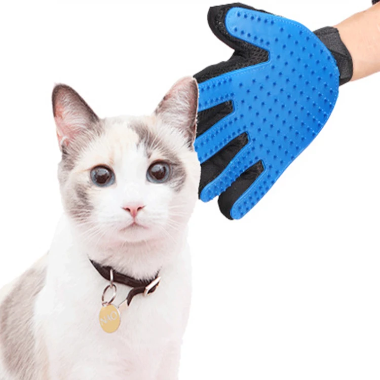 

Pet Grooming Glove Silicone Pet Hair Remover Glovs Deshedding Brush Glove With Comb For Pet Dog Cat Shower, Blue/pink