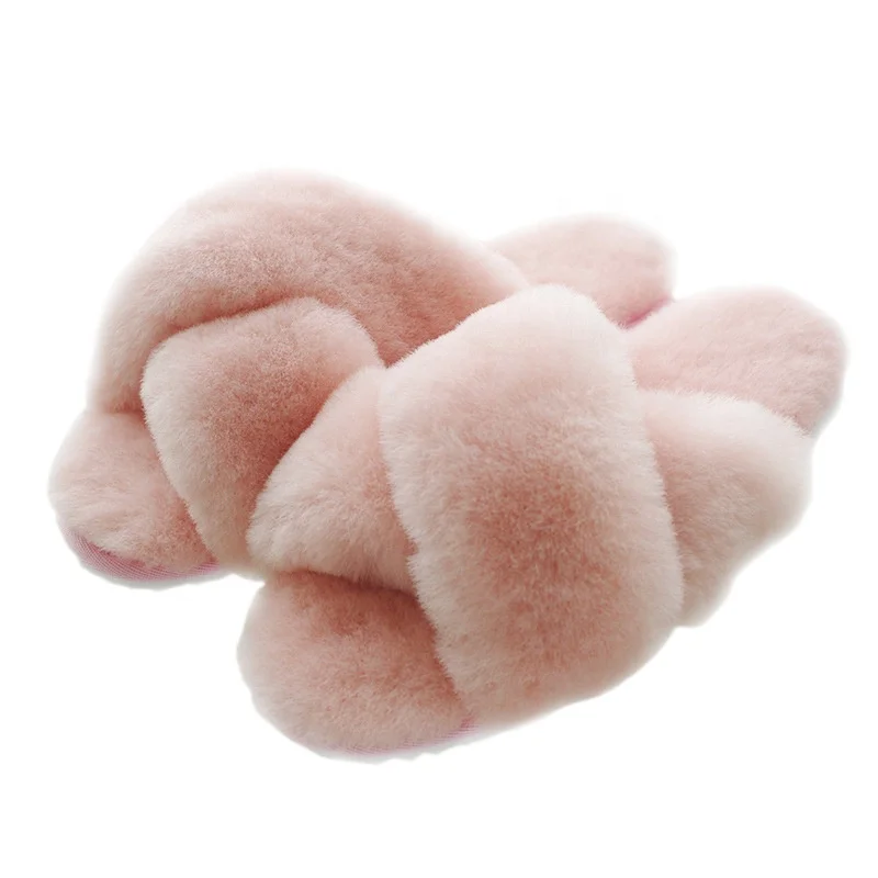 

Comfort Fluffy Slippers Flat Plush Real Fur Open Toe Wool Furry Slippers Fur Slides Slippers Sandals for Women