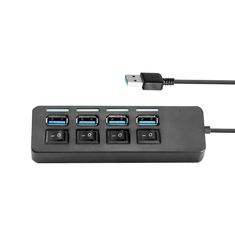 

4 Ports Super Speed USB HUB 3.0 5Gbps Micro USB 3.0 HUB High Quality Usbhub With On/Off Switch USB Splitter Adapter Blue Cable, Black