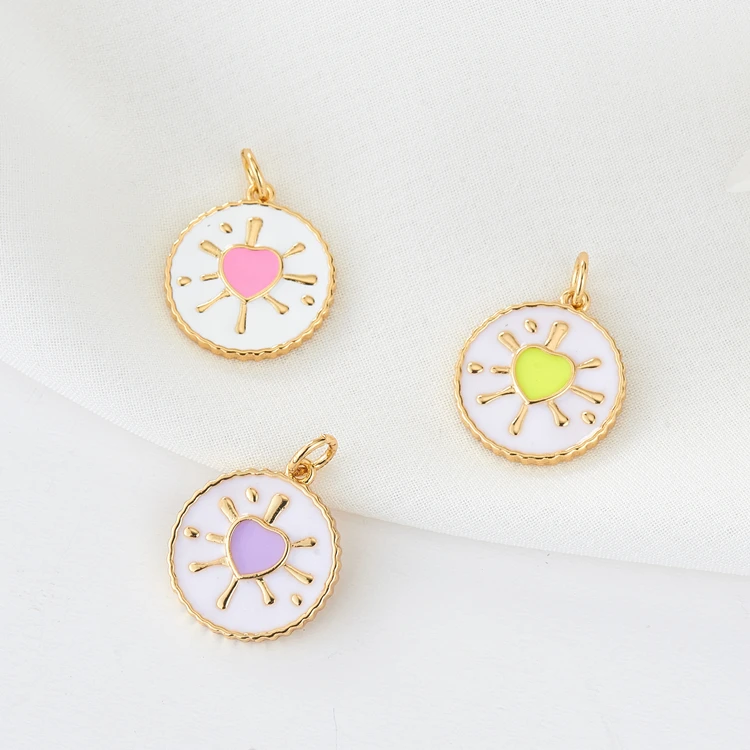 

Fashion Jewelry Accessories Brass 14K Gold Plated Enamel Heart Charms Multi Colour for DIY Jewelry Making
