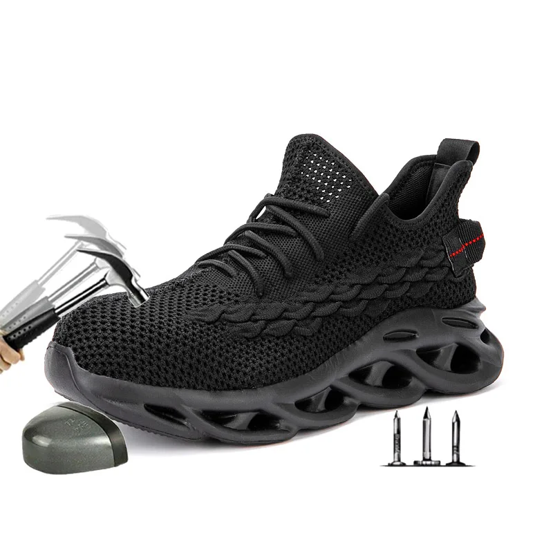 

lightweight rubber industrial sport working sneaker safety shoes for men, Black