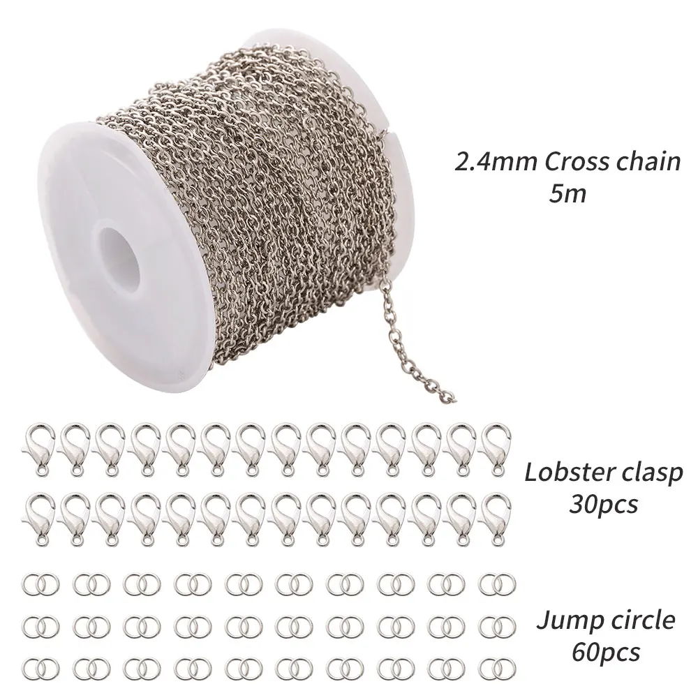 

Amazon Hot Sales Stainless Steel Flat Cable Chains Link Spool Bulk with 20 Lobster Clasps and 50 Jump Rings for Pendant Necklace, Gold,silver,customization