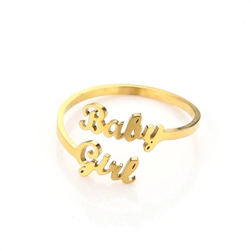 

2020 Hot Sale New Products Silver And Golden Unique English Babygirl Word Ring Special Titanium Steel Ring For Female Gifts, Gold silver rose gold