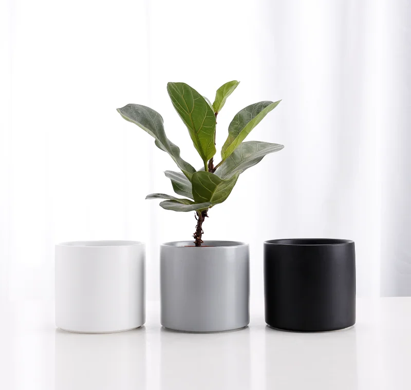 Mid Century Classic Matt White Glaze Cylinder Ceramic House Plant Pot