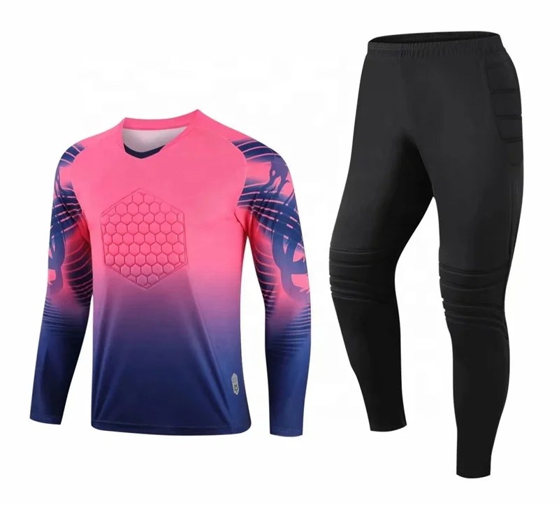 

2021 custom high quality sublimation long sleeve football uniform kit soccer jersey goalkeeper shirt, Blue/royal blue/green/pink/rose red