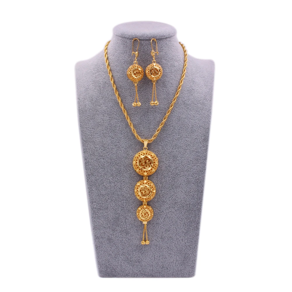 

Jewelry sets Gold plated 50cm chain Necklace Pendant Earring set for women African France bridal wedding 24K jewelery gifts set