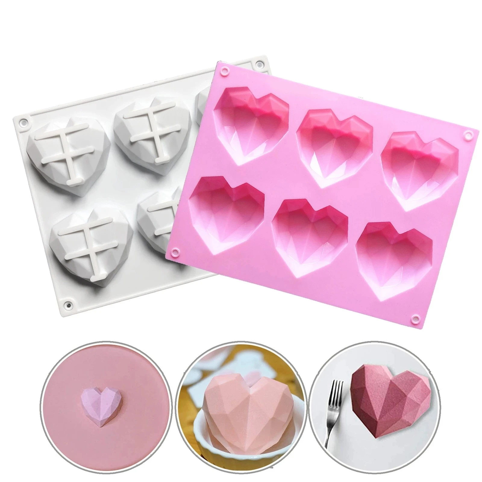 

Heart Round Flower Shape Lollipop Moulds Bakeware 3D Handmade DIY Sticks Chocolate Cake Decorating Silicone Mold, White,pink