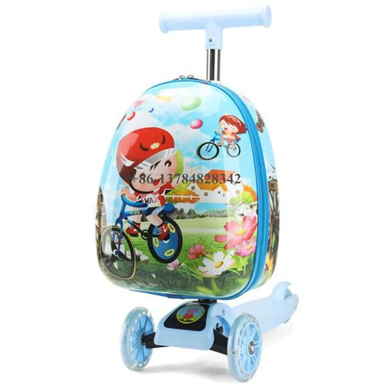 

foldable kick foot scooter bag 19inch pp material ride on car shape kids luggage for children travelling kids luggage
