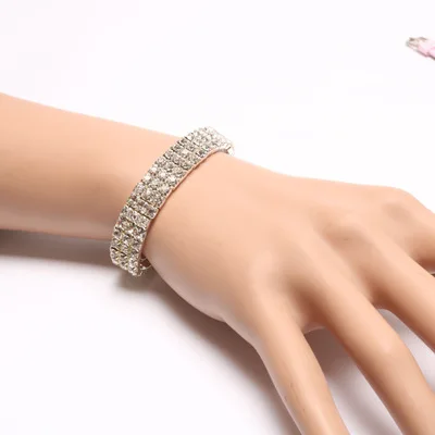 

2021 New Arrivals Hot Selling Designs Full Drill Three Rows Multiple Rows Elastic Modern Bracelet Wholesale