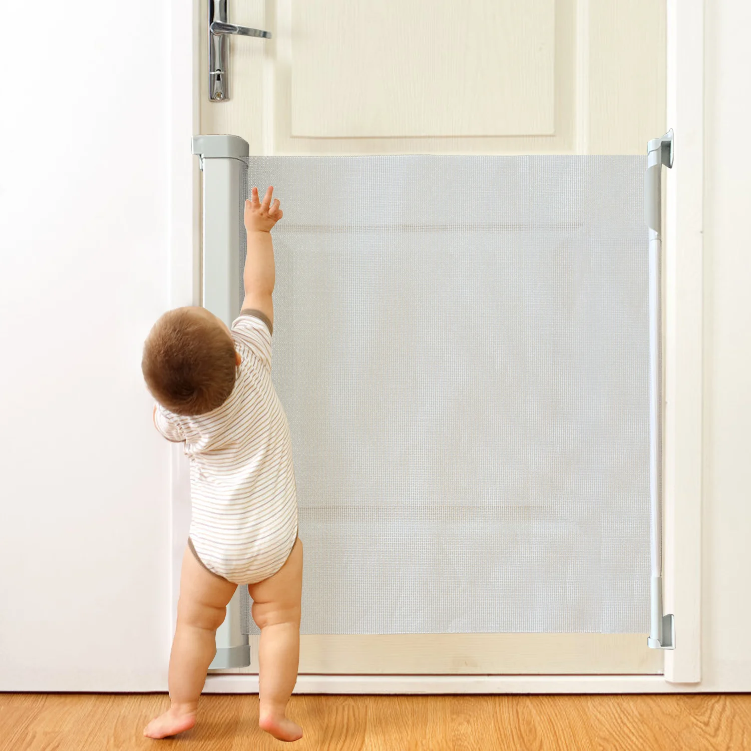 

In Stock Retractable Baby Gate Kid Safety Gate, White, custom