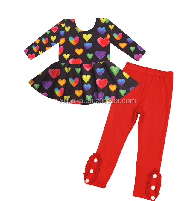 

New Design Long Sleeve Button Leggings Girl Boutique Outfits Valentine's Day Kids Clothes Set
