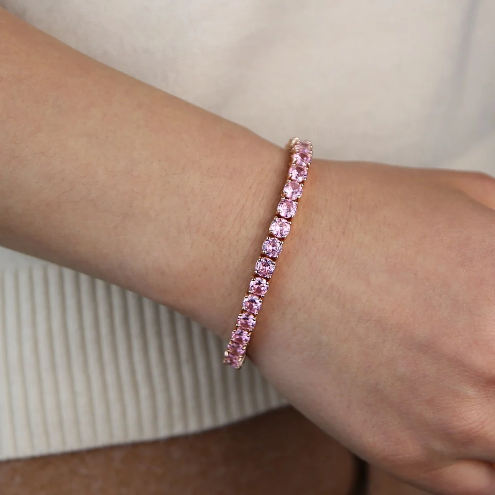 

Luxury 5mm pink cz Tennis Bracelet Iced Out Chain Crystal Wedding Bracelet For Women Men Gold Silver color Bracelet Jewelry