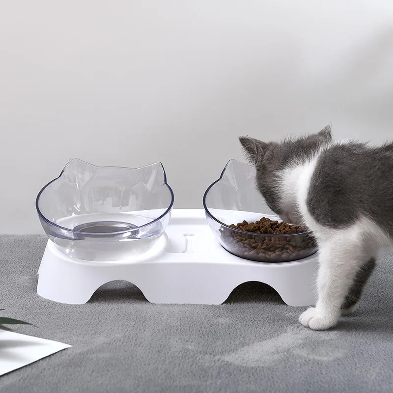 

Manufacturer pet water feeder food cat bowl plastic double bowl pet feeder bowl stand for dogs and cats