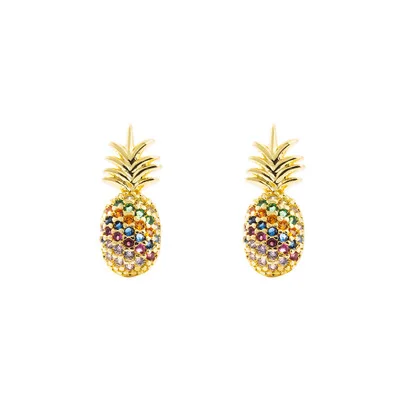 

2021 New Design Colorful CZ Pineapple Earrings 18K Gold Plating Brass Diamond Pineapple Earrings