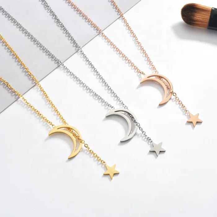 

Minimalist trendy vintage lover gift silver/gold/rose gold plated stainless steel fashion moon and star necklace for women lady