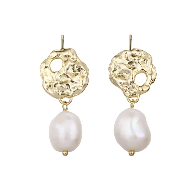 

Vintage Design White Freshwater Pearl Earrings Jewelry for Women Gold Plated 925 Sterling Silver Pearl Dangle Drop Earrings
