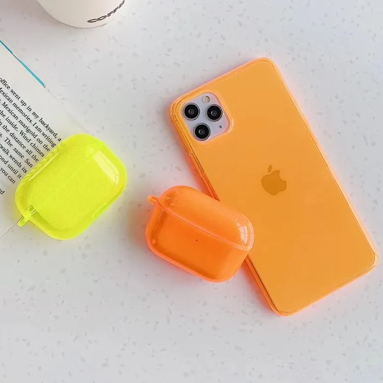 

For Iphone 11 Pro Max Case Candy Color Case Clear Neon Matching for Airpod and Phone Case Set