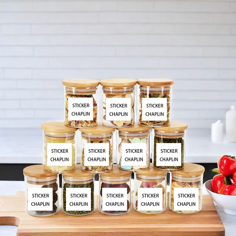 High borosilicate round handmade Glass storage container jar with bamboo wooden lid for food spice herb candle