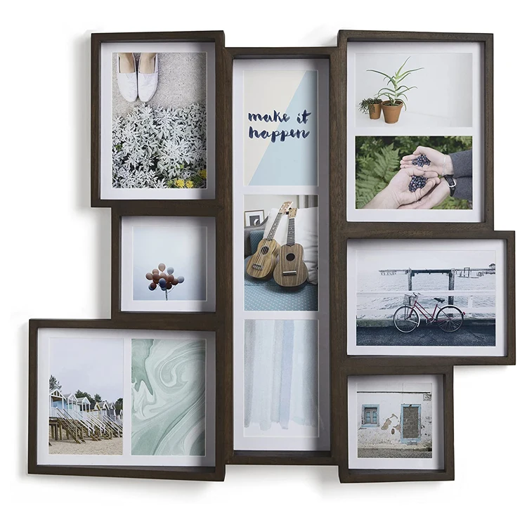 Large Wooden 4x4, 4x6, and 5X7 Collage Multi Picture Frame for Desktop or Wall